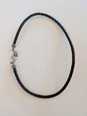 Vintage Premier Designs Silver Tone Heavy Braided Leather 18" Unisex Necklace